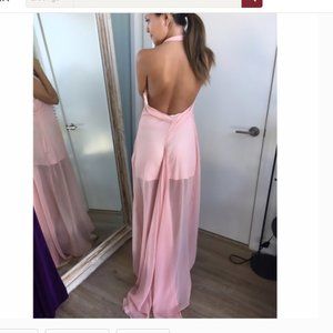 Asos halter maxi dress sheer skirt pink open back bridesmaid boho feminine